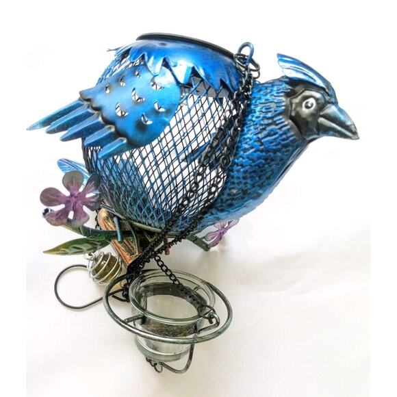 Hanging Solar Blue Bird Feeder Wild Birdfeeders Outside Outdoor Wire Bell Glass - Picture 7 of 7